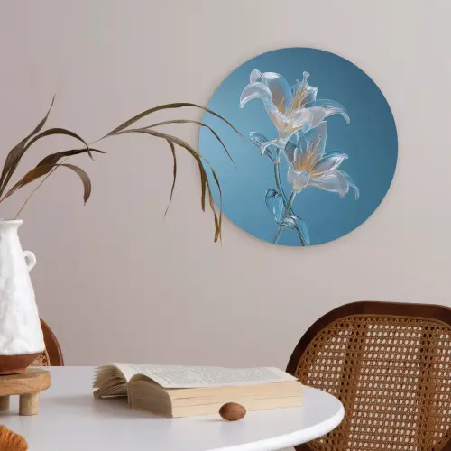 Lelies - Blauw - Glazen Akoestische PET Vilt - Rond klein -sfeer3