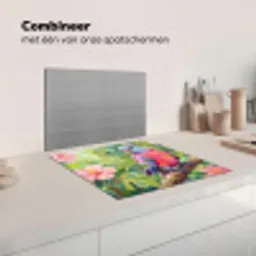 Papagaai - Hibiscusbloemen - Kleurrijk Inductie beschermer vinyl 3mm middel -wsfeer7_website
