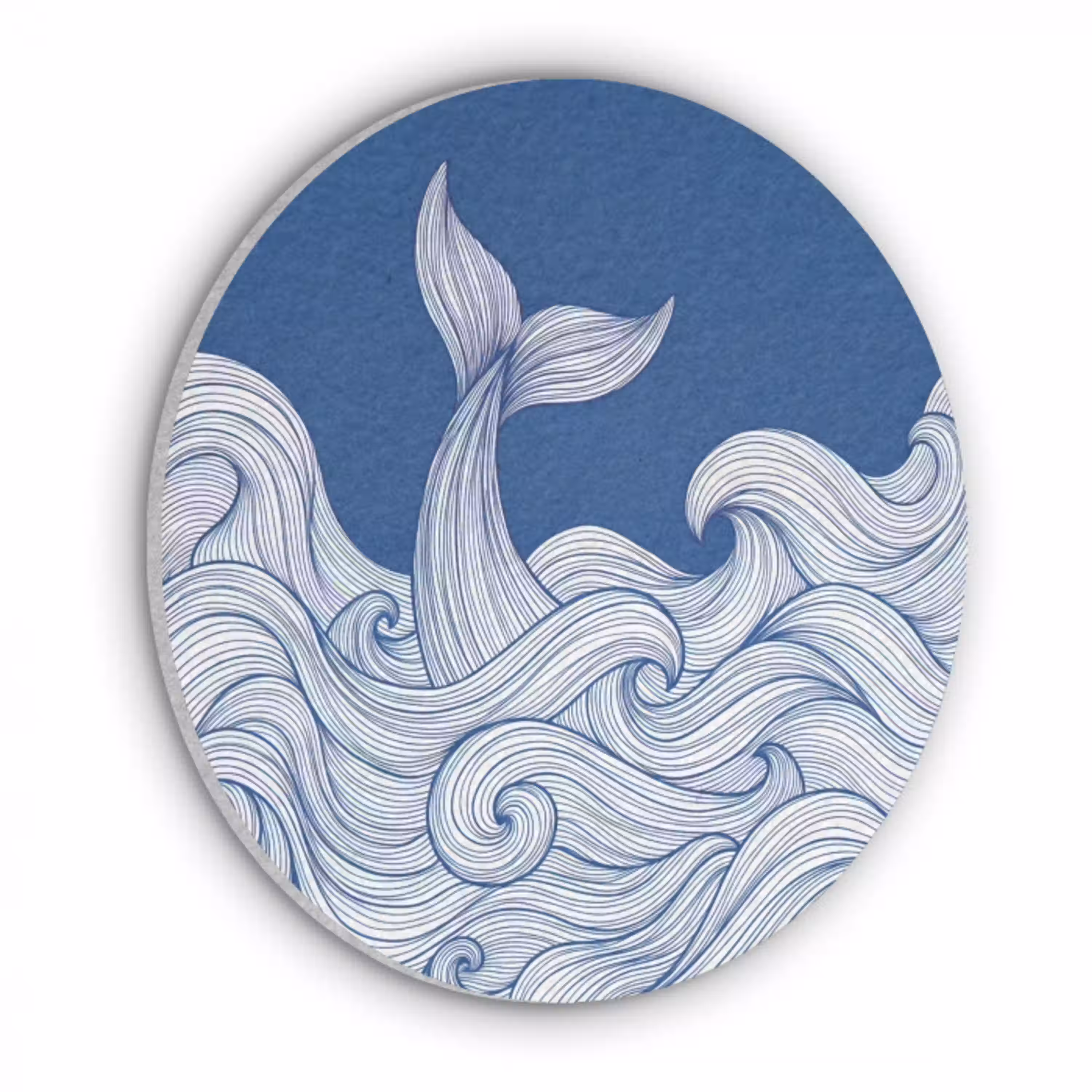 Walvis - Staart - Golven - Lijntekening - Blauw Akoestische PET Vilt - Rond klein -3d