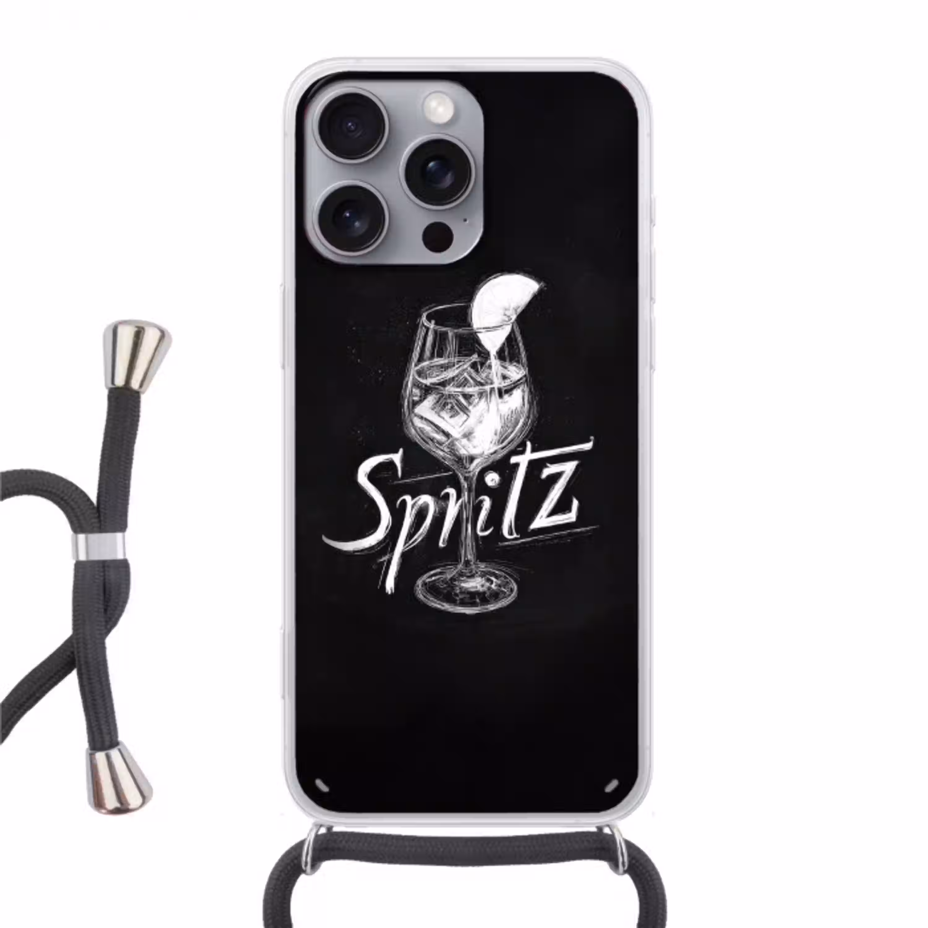 Glas spritz - Krijtletters - Ijsblokjes - Citroen Hoesje iPhone 16 Pro Max met koord klein -3d