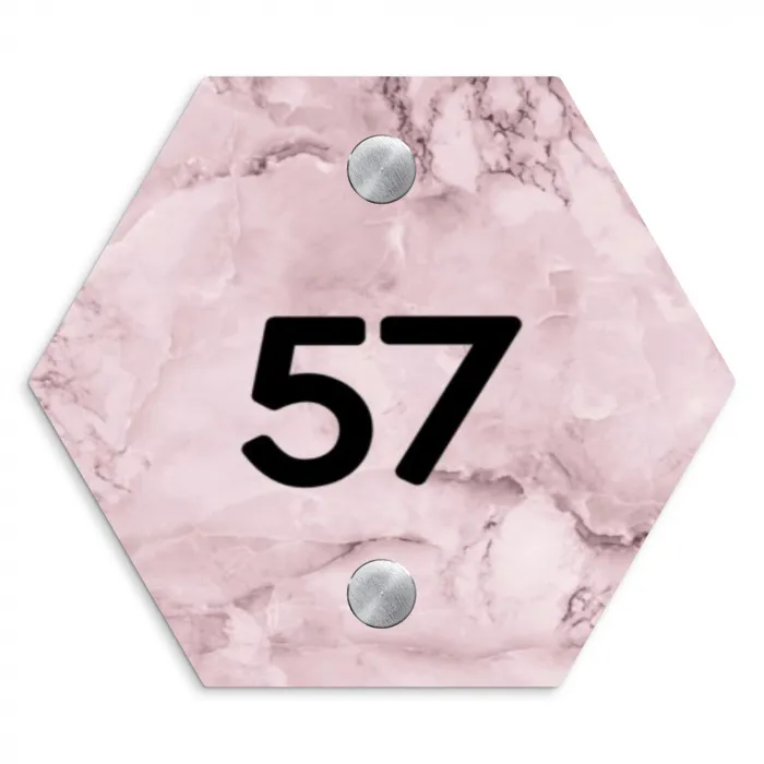 Roze marmer - Traditioneel Naambord Hexagon klein -3d