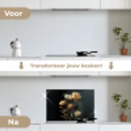 Boeket - Bloemen - Licht - Zwart keuken achterwand spatscherm klein -voor_na_NL