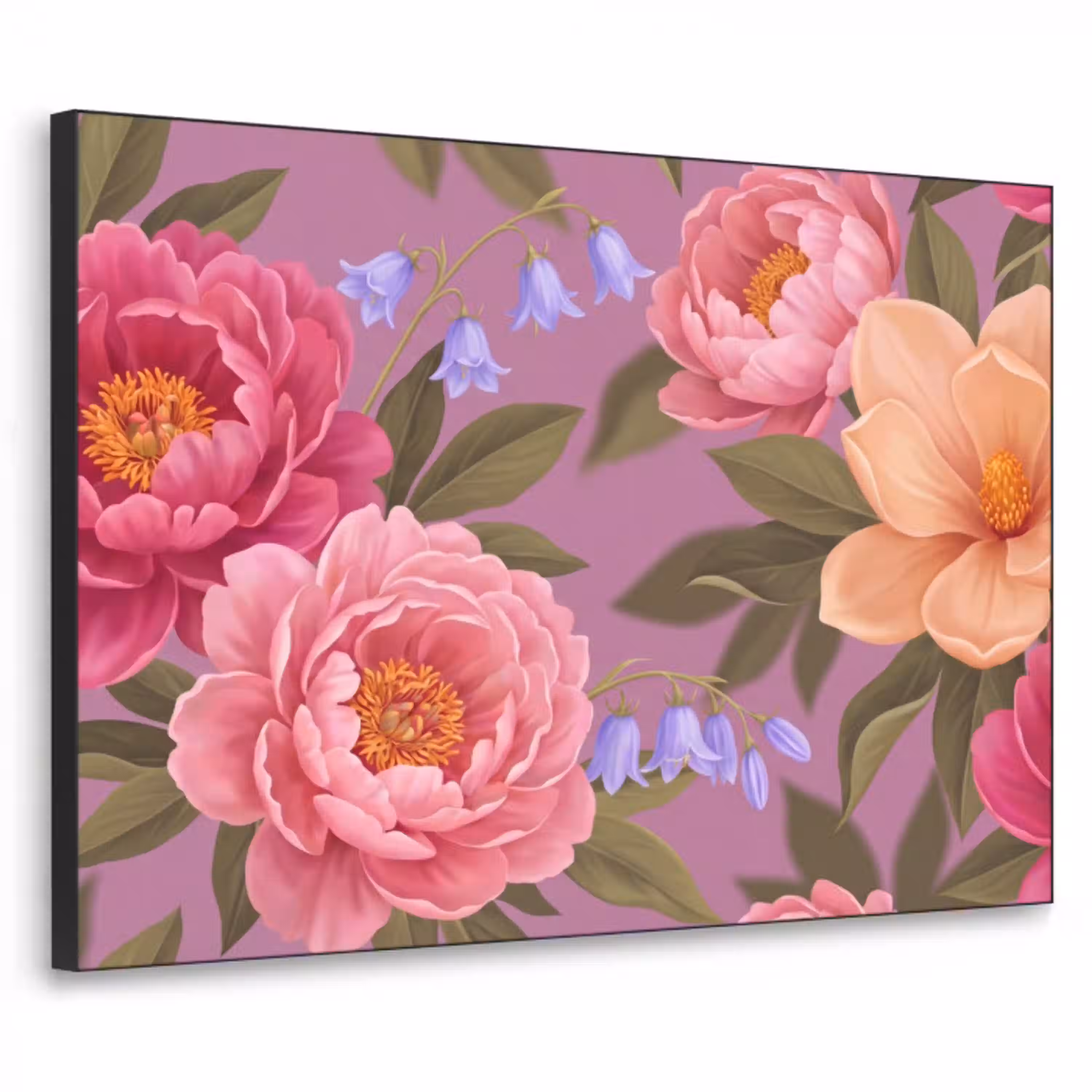 Bloemen - Patroon - Illustratie - Roze Textielframe zwart klein -3d