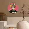 Meisje - Kopje - Bloemen - Roze Wandcirkel behangsticker klein -sfeer1