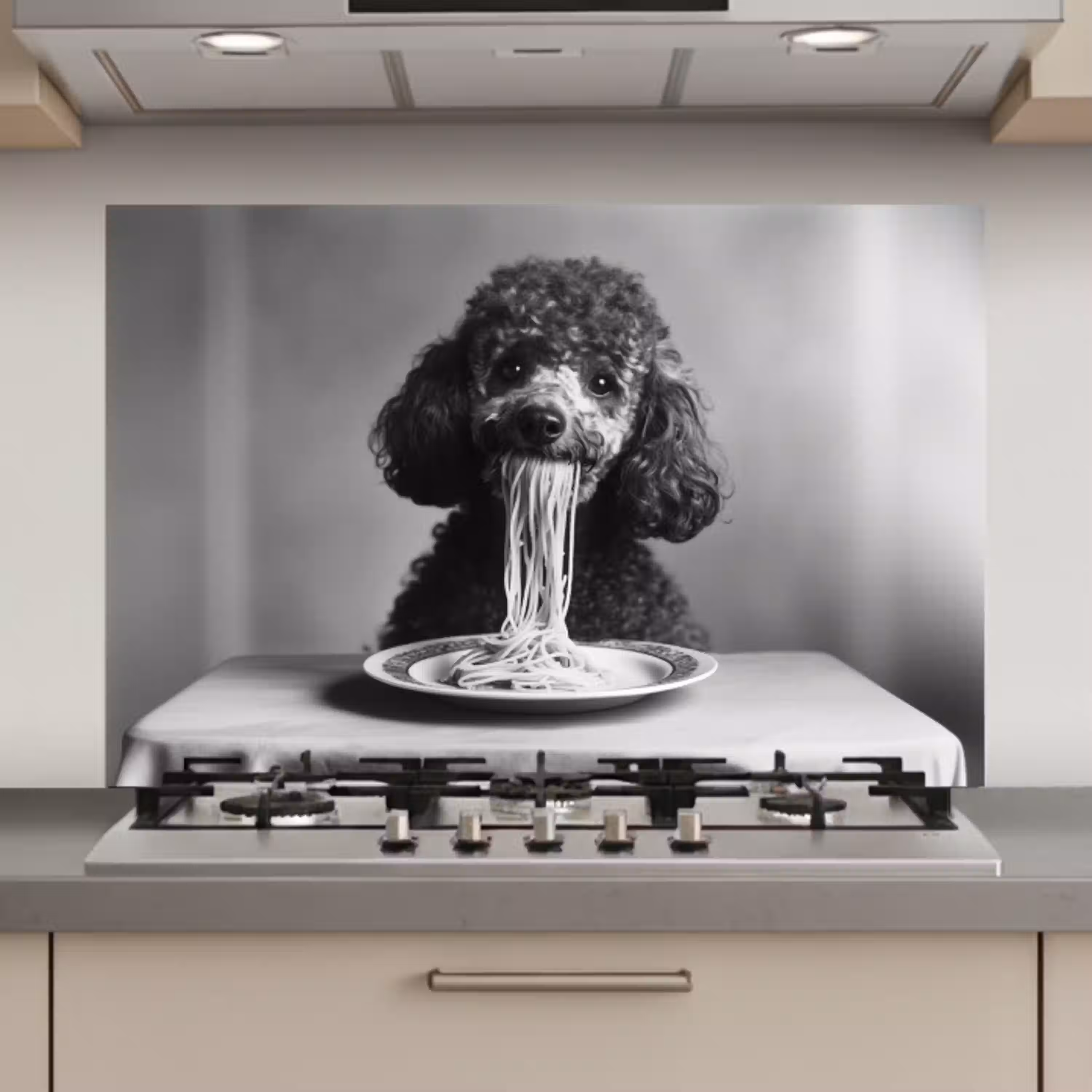 Poedel - Hond - Zwart - Wit - Schattig - Pasta keuken achterwand spatscherm klein -3d_website