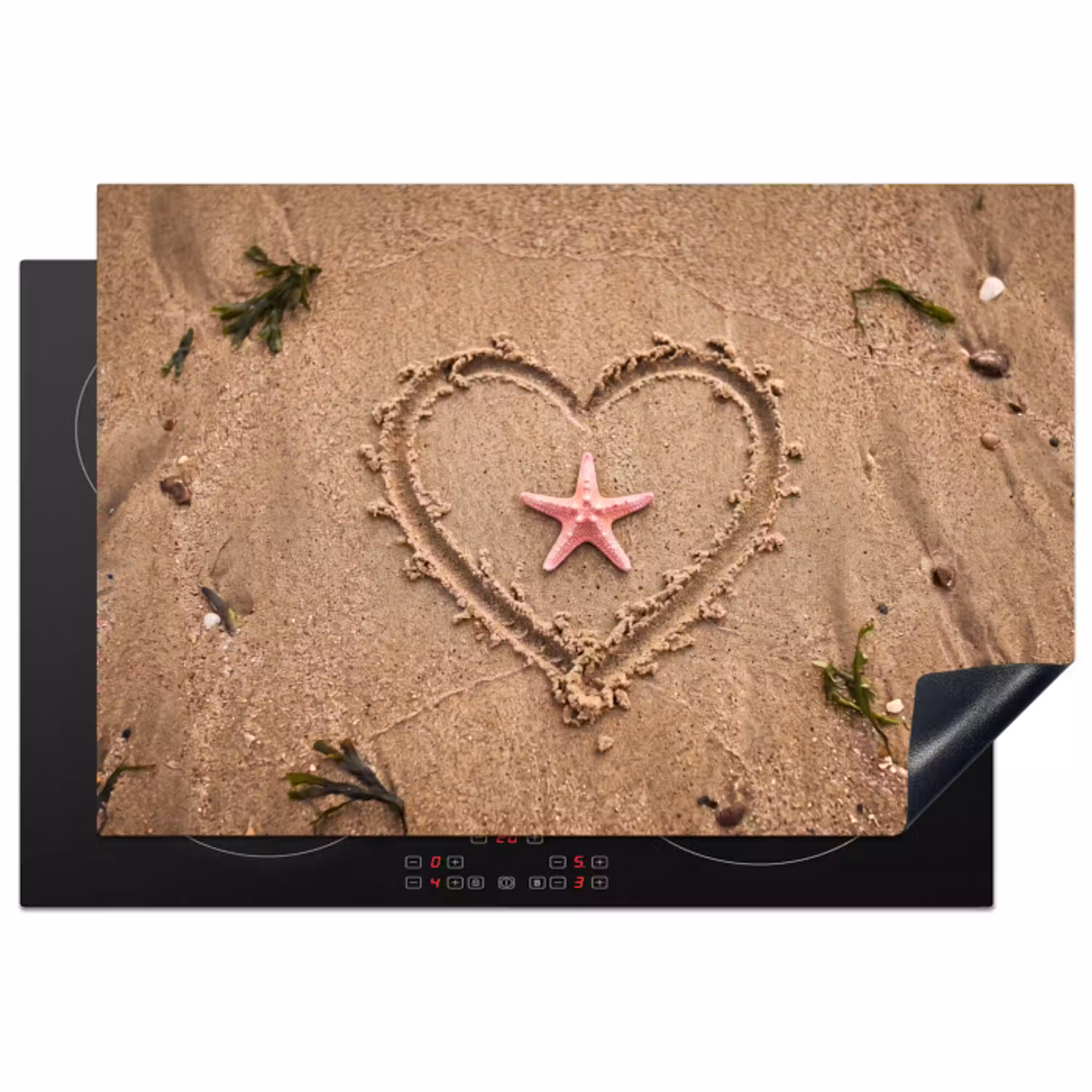 Dieren - Hart - Strand - Zand - Roze Inductie beschermer vinyl 3mm klein -3d