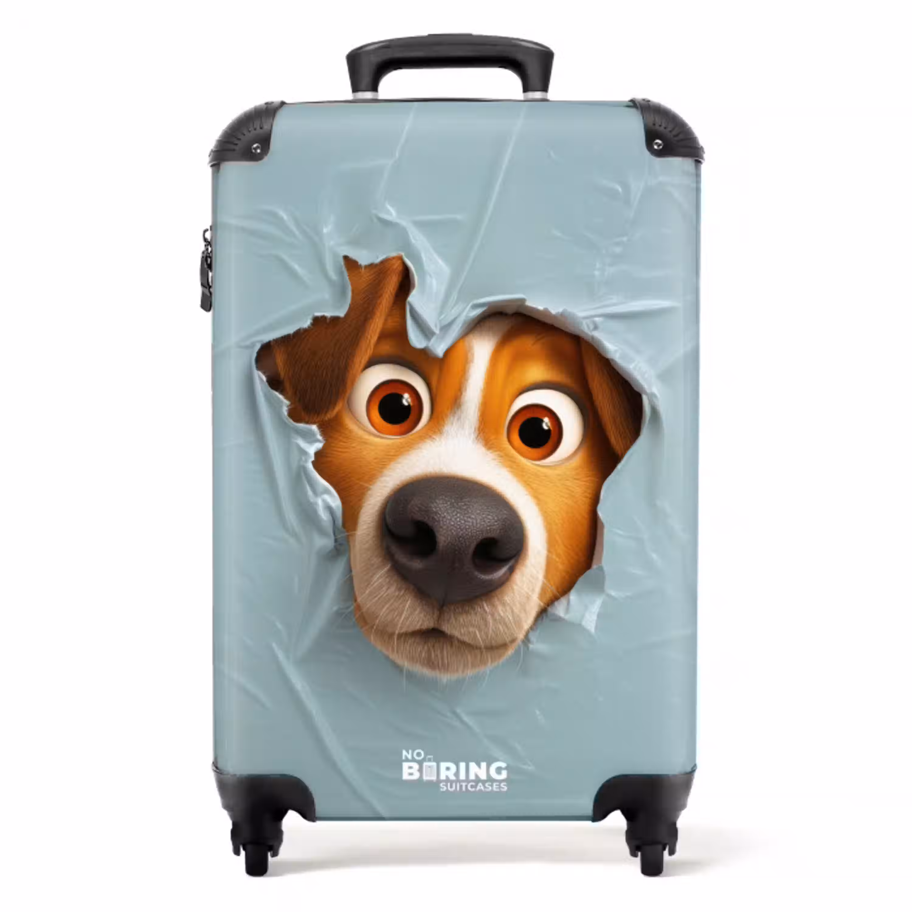 Bruine hond door gescheurd blauw plastic NBS - Handbagage koffer - Kinderen Unisex middel -productfoto_recht
