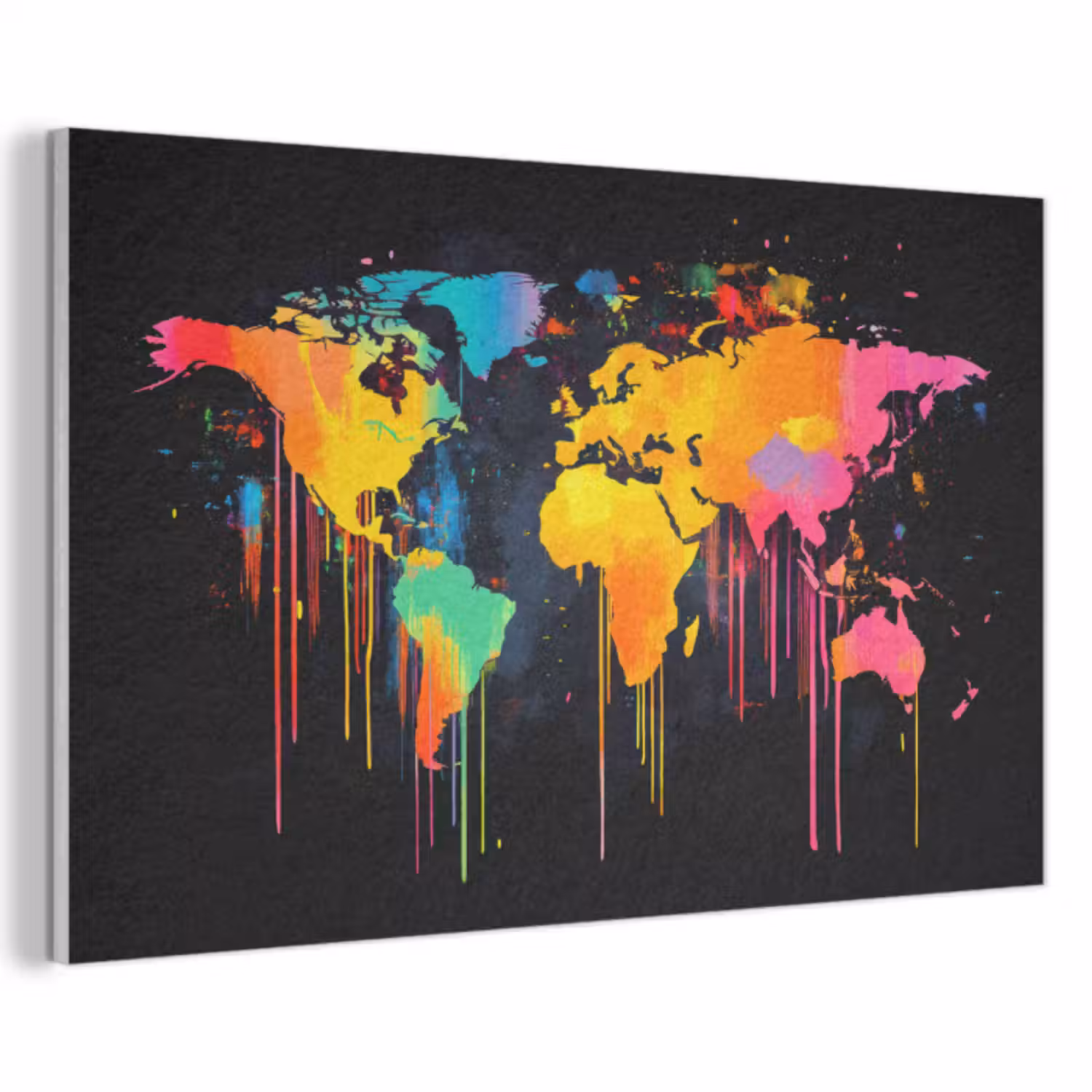 Akoestisch schilderij - Wereldkaart - Verf - Kleurrijk - Graffiti - Wereld
