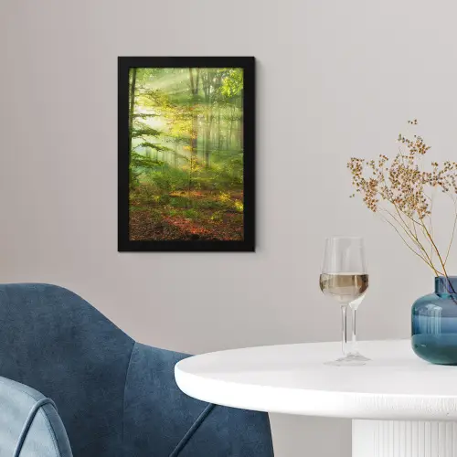 Zon - Bos - Bomen - Natuur - Herfst fotolijst zwart zonder passe partout klein -sfeer4