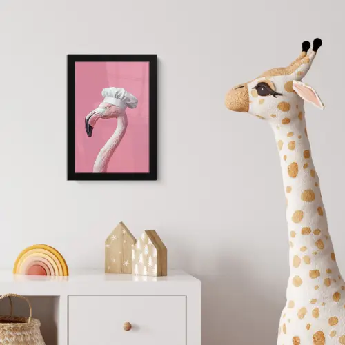 Flamingo - Roze - Koksmuts - Vogel fotolijst zwart zonder passe partout klein -usfeer4_kinderkamer