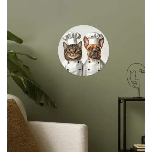 Kat - Hond - Kokskleding Wandcirkel behangsticker klein -sfeer2