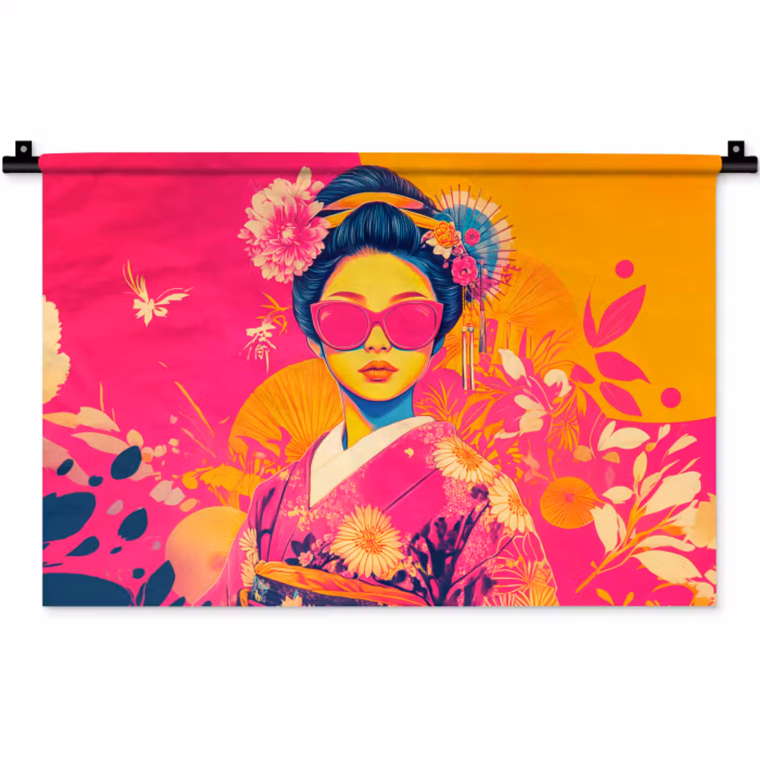 Wandkleed - Vrouw - Zonnebril - Abstract - Oranje