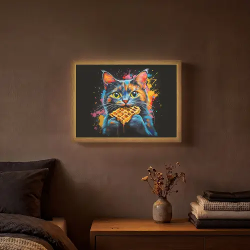 Kat - Graffiti - Kleurrijk - Wafel - Eten Light Box met batterij (Wandlamp) middel -sfeer4