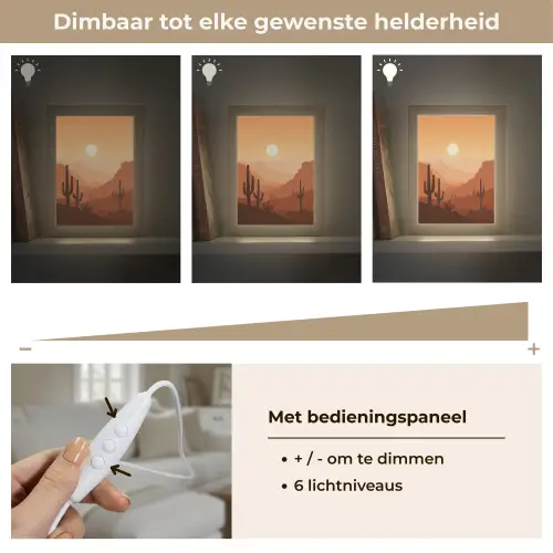 Landschap - Woestijn - Cactussen - Zon Light Box met kabel (Tafellamp) klein -USP_dimbaarNL