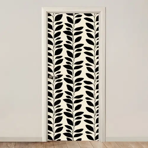 Botanisch - Dessin - Zwart - Beige deurposter klein 289 -3d_beige