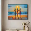 Vrouwen - Strand - Zondsondergang Textielframe zwart klein -sfeer2