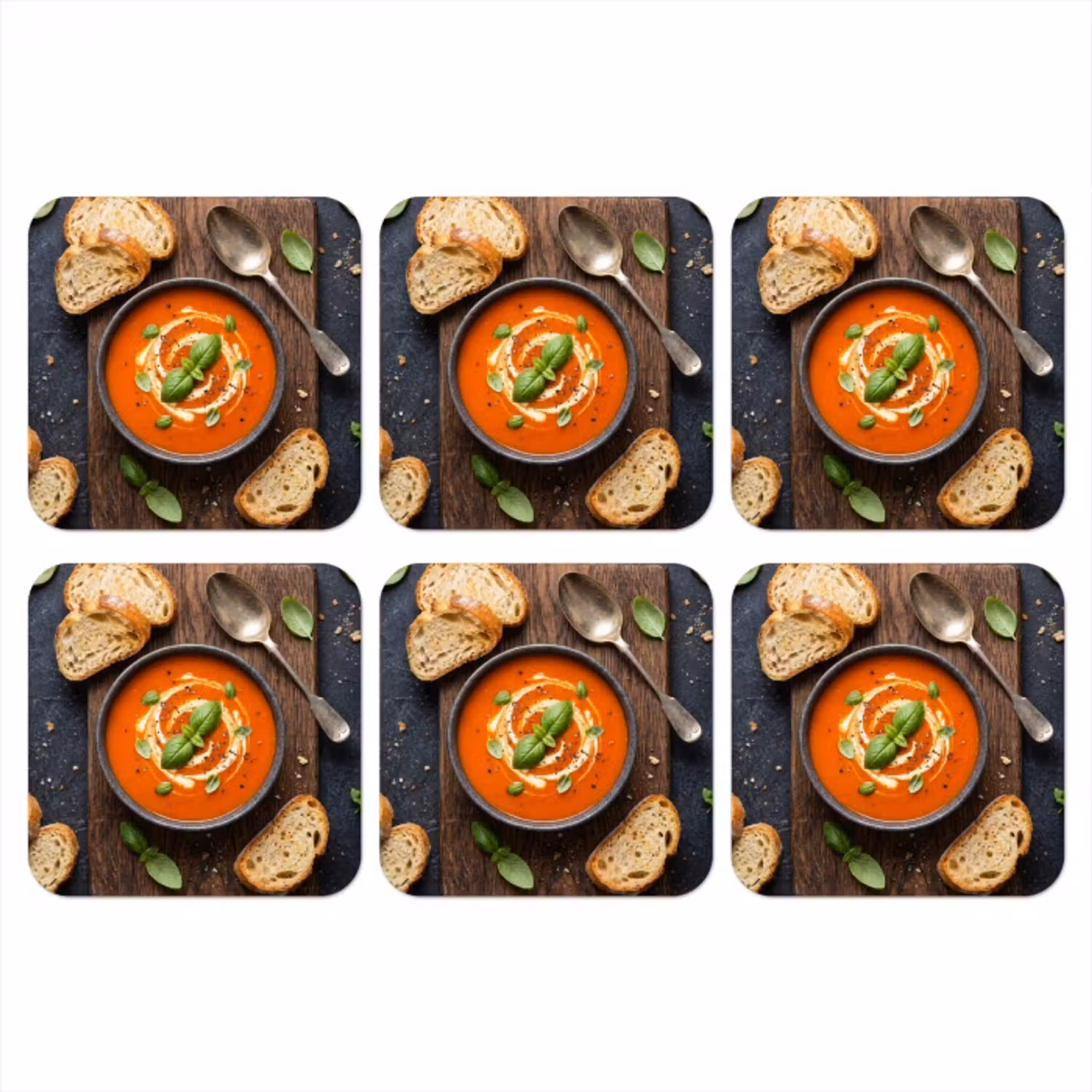 Eten - Soep - Basilicum - Rustiek - Rood onderzetter kurk middel -3d