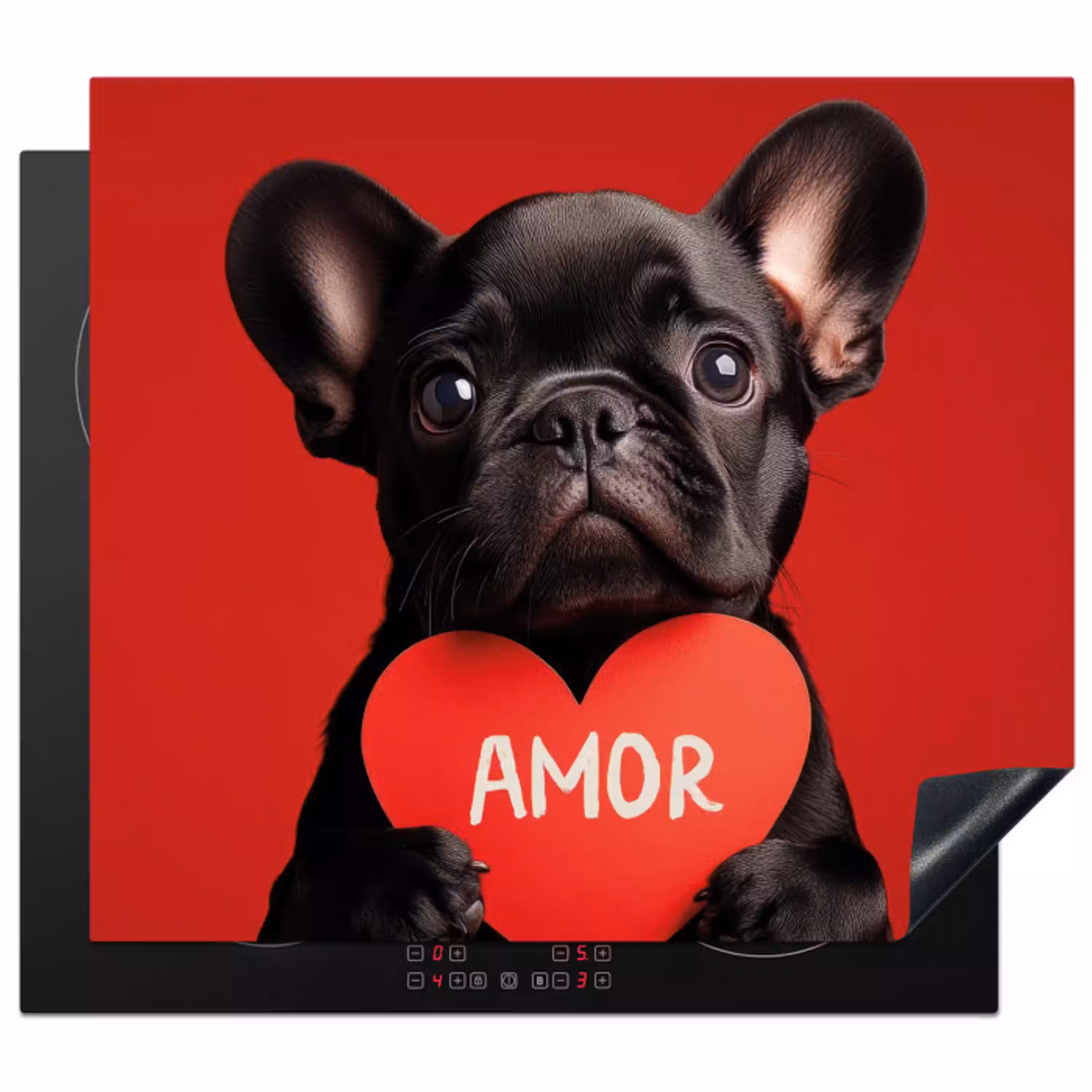 Amor - Hond  - Hartje - Rood Inductie beschermer vinyl 3mm middel -3d
