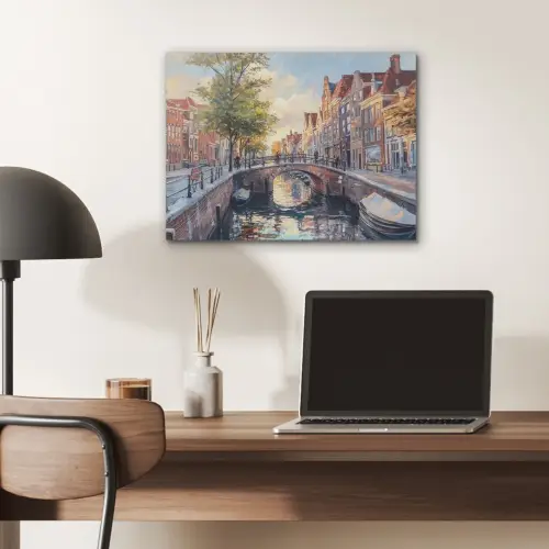 Brug - Stad - Huizen - Boot PET vilt klein -sfeer5