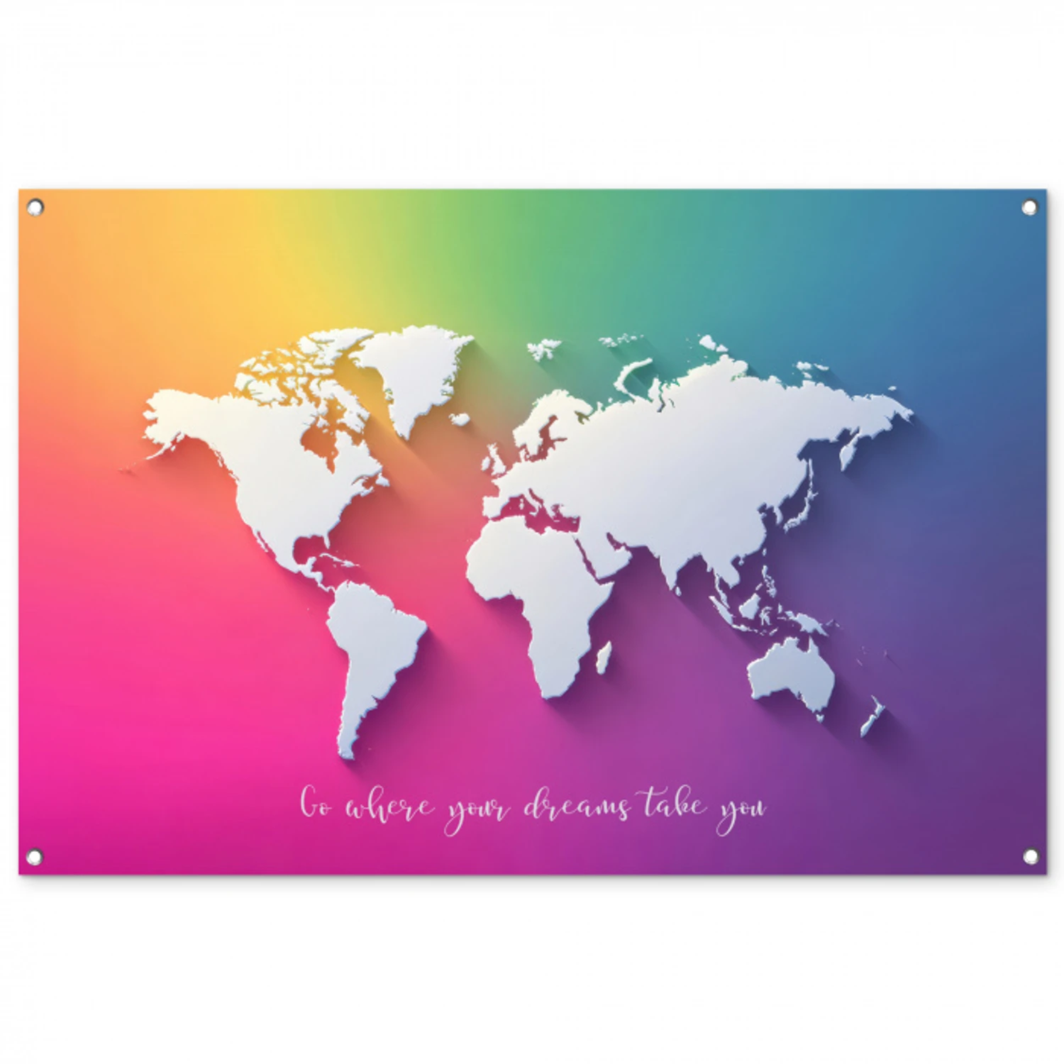Regenboog - Quote - Wereldkaart - Dream tuinposter los doek groot -3d