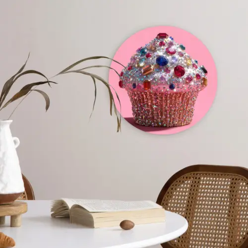 Cupcake - Kleurrijk - Edelstenen Wandcirkel kunststof plaat 5mm dik klein -sfeer4