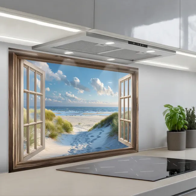 Kitchen Splashback - View - Beach - Window - Dunes - Sea