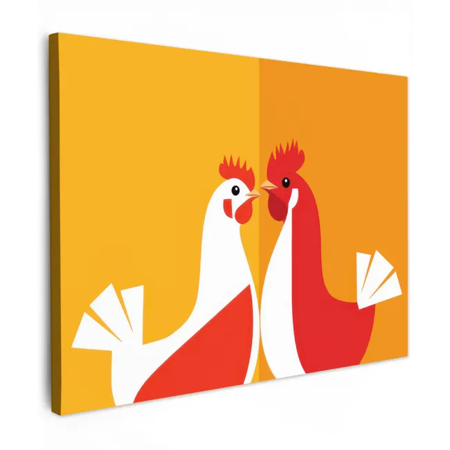 Canvas schilderij - Kippen - Oranje - Vlakken