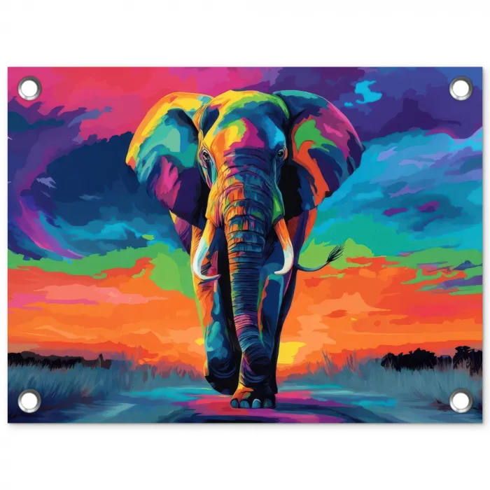 Olifant - Kleurrijk - Lucht - Abstract tuinposter los doek klein -3d