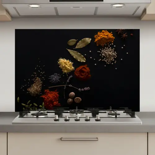 Specerijen - Kruiden - Noten - Lavendel - Zwart keuken achterwand spatscherm klein -3d_website