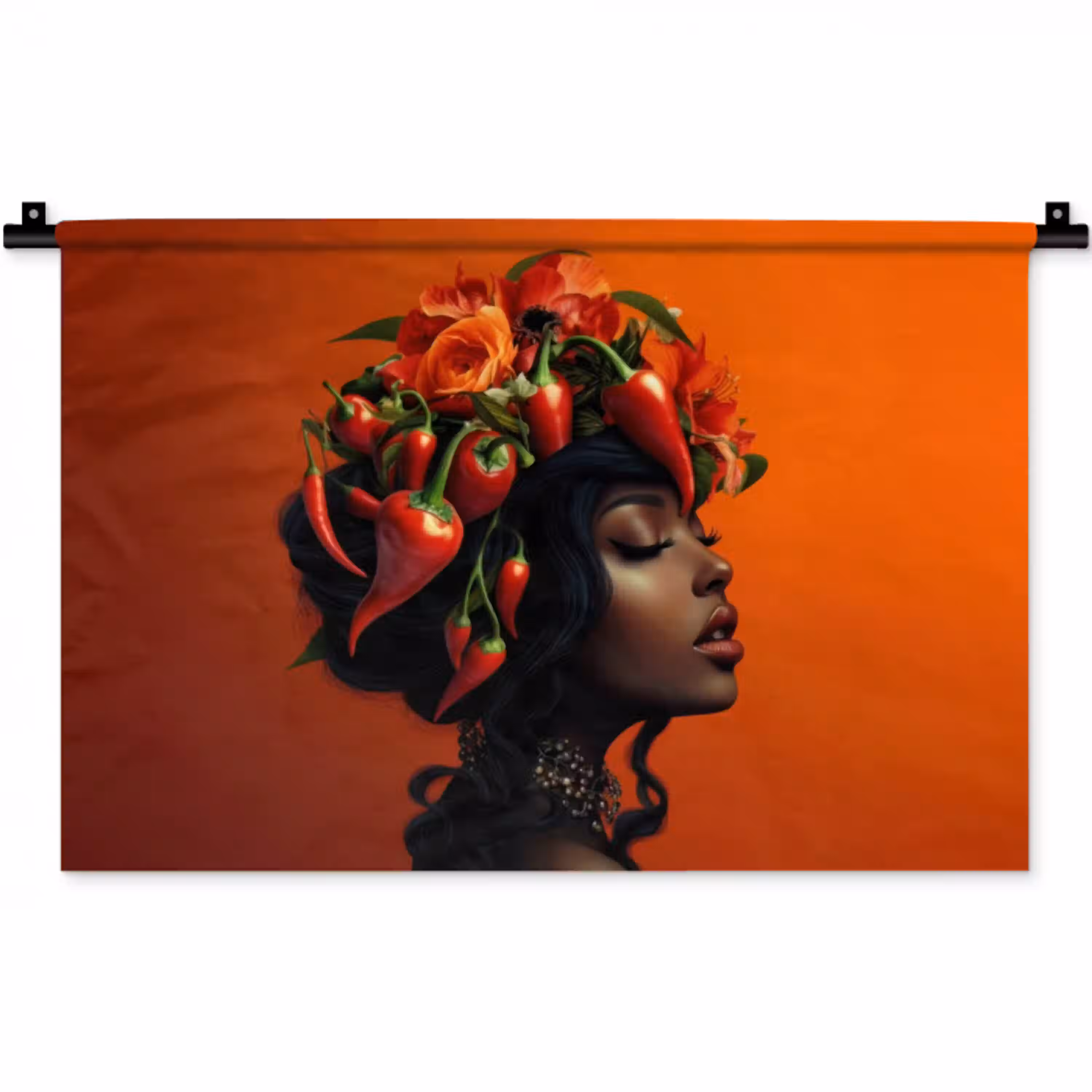 Vrouw - Chilipepers - Pepers - Bloemen Wandkleed katoen klein -zz3d