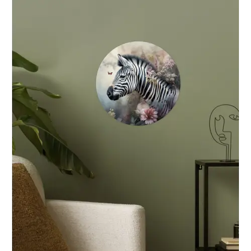 Zebra - Wilde dieren - Vlinder - Bloemen Wandcirkel behangsticker klein -sfeer2