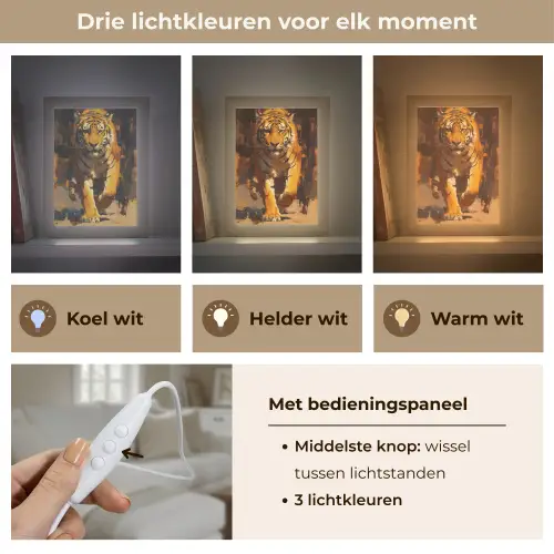 Tijger - Geschilderd - Oranje - Penseelstreken Light Box met kabel (Tafellamp) klein -USP_lichtkleurNL