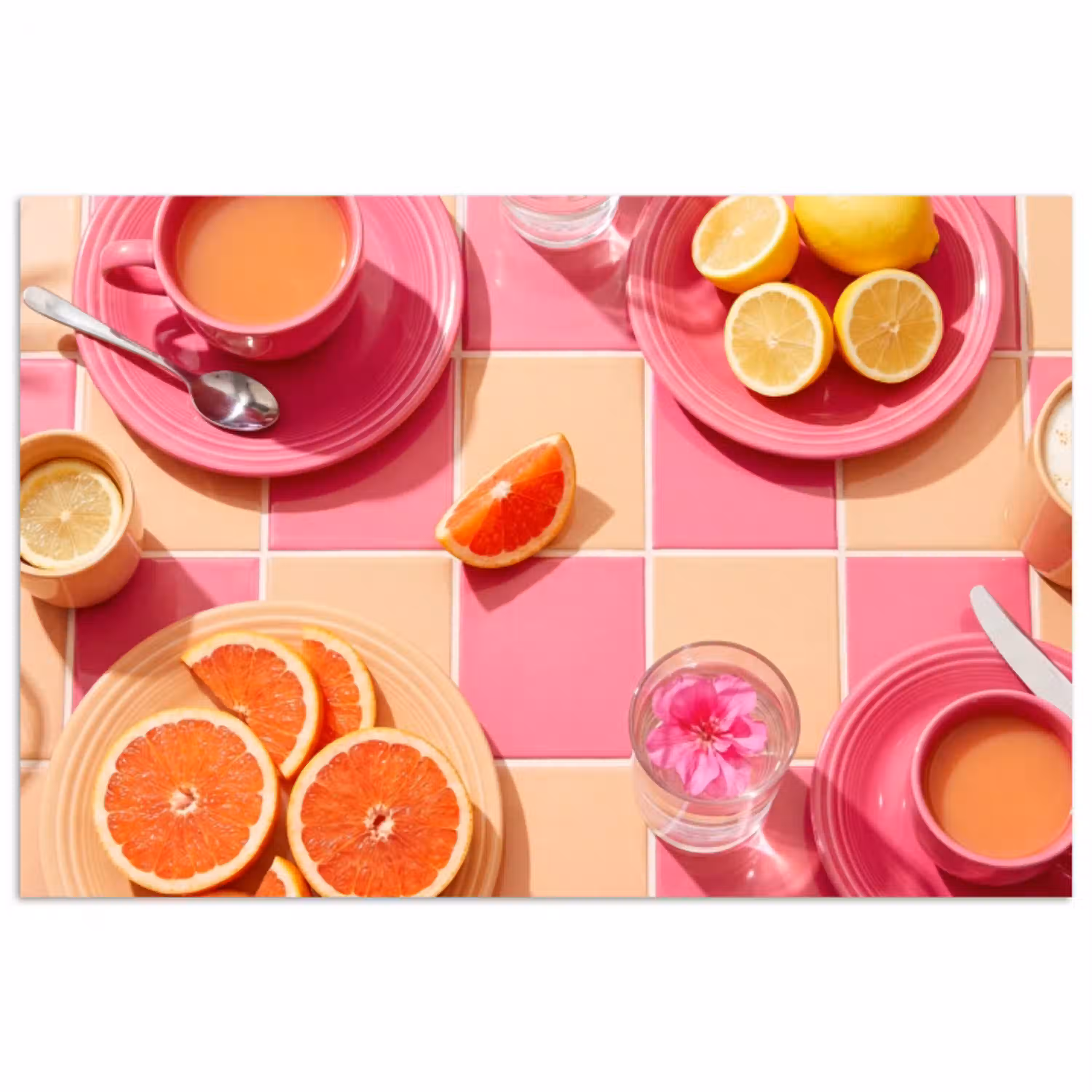 Eten - Citrusvruchten - Stillevens - Roze - Oranje poster papier klein -3d