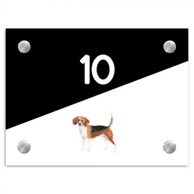 Naambordje voordeur rechthoek - Zwart wit - Huisdier - Beagle