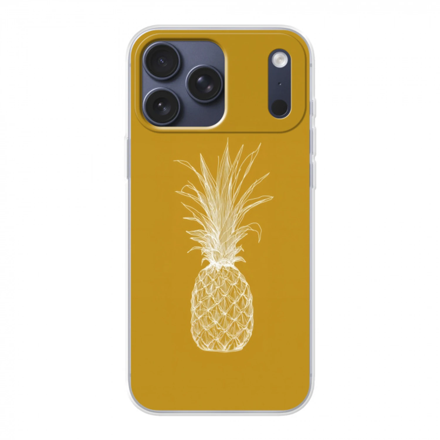 Lijnillustratie - Ananas - Bladkroon - Okergeel Telefoonhoesje iPhone 17 Pro Max klein -3d