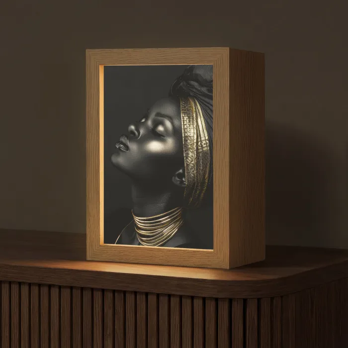 Vrouw - Goud - Portret - Modern Light Box met kabel (Tafellamp) klein -z3d_website