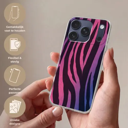 Zebraprint - Roze - Paars - Dierenprint Telefoonhoesje iPhone 17 Pro klein -sfeer3_NL