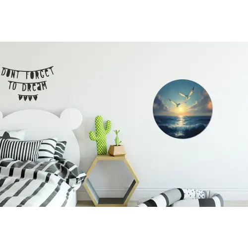 Meeuwen - Zee - Wolken -Blauw Wandcirkel aluminium klein -kinderkamer