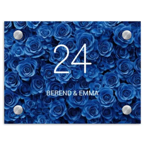 Blauwe rozen - Klassiek Naambord Rechthoek middel -3d