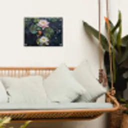 Glasstukjes - Leliebladeren - Vis - Oranje tuinposter los doek klein -sfeer7
