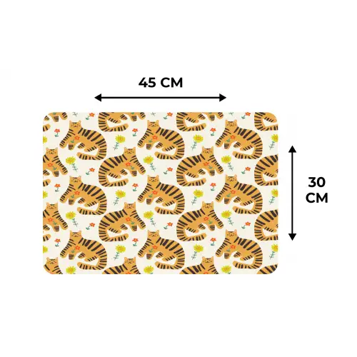 Vrolijk - Tijgerkatten - Bloemen Placemat vinyl groot 368 -specs