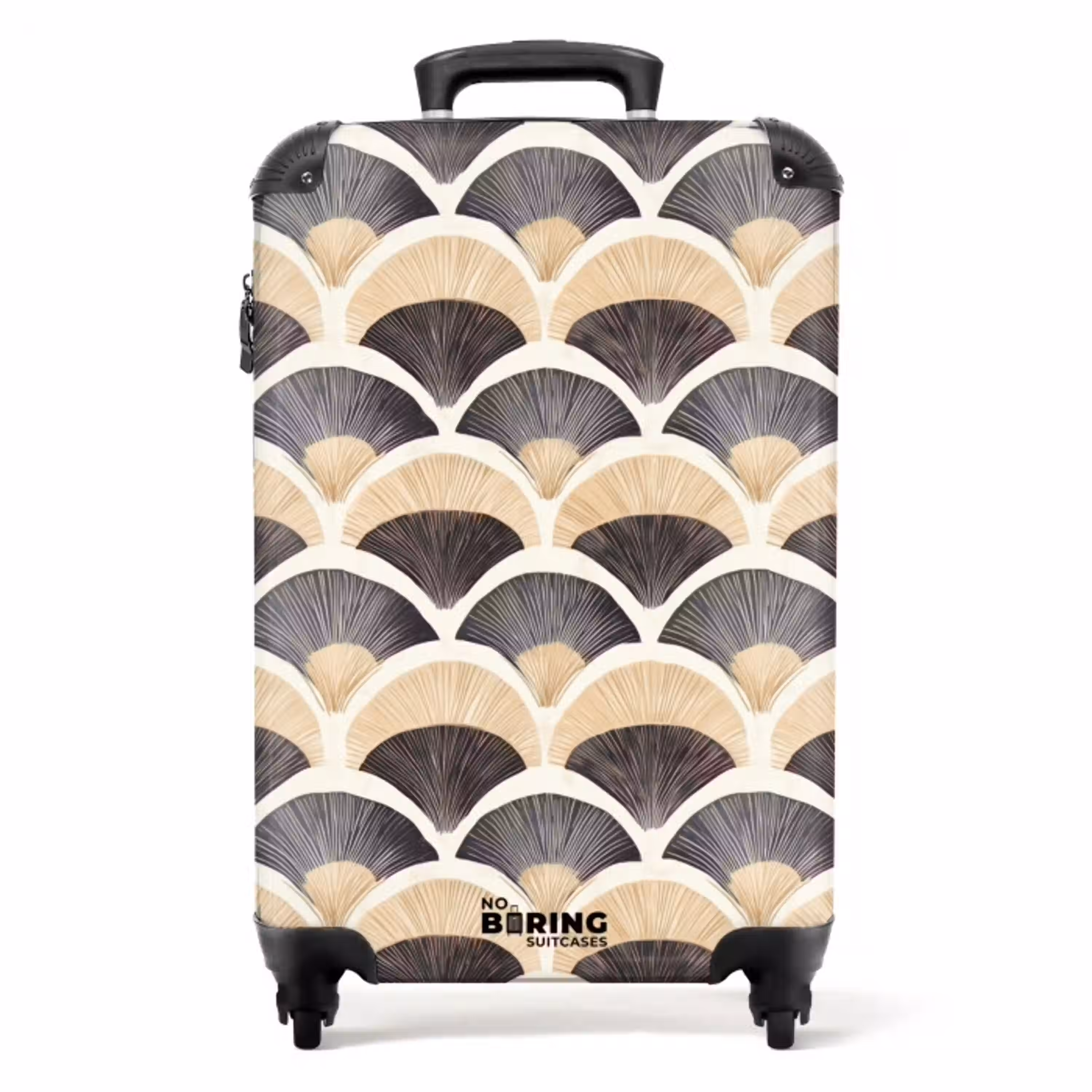 Waaier - Patroon - Zwart - Beige NBS - Handbagage koffer - Volwassenen Unisex middel -productfoto_recht