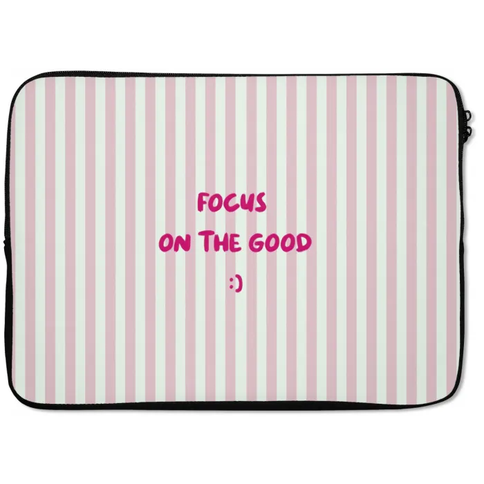 Focus on the good - Strepen - Roze - Smiley laptophoes neopreen klein -zkaufland3dotto