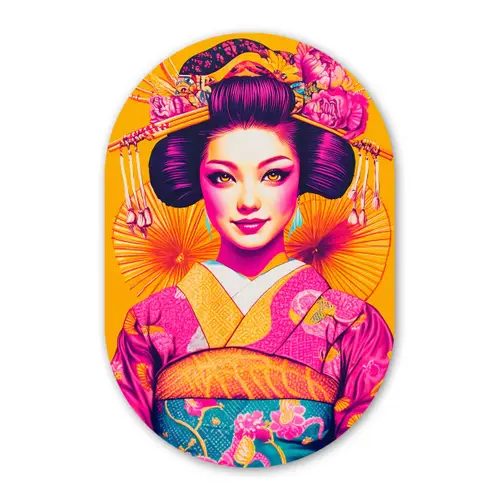 Bloemen - Vrouw - Kimono - Roze Wandcirkel Ovaal Forex klein -3d
