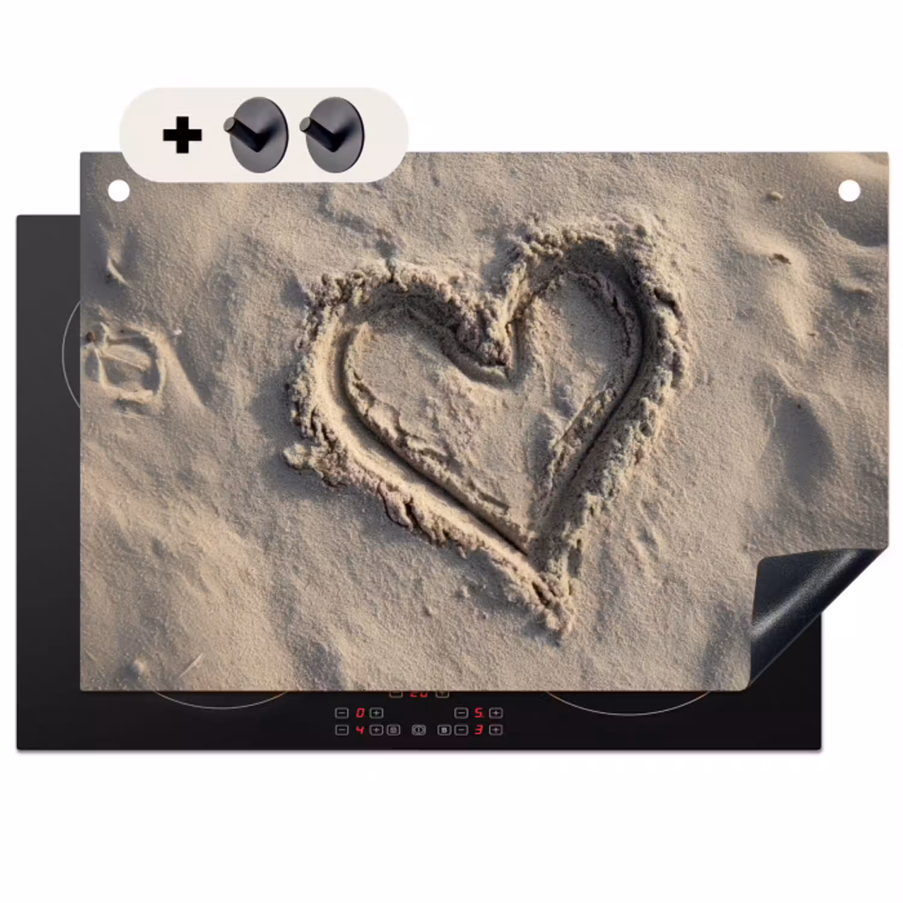 Hartvorm - Getekend - Beige - Zand Inductie beschemer met haakjes klein -3d