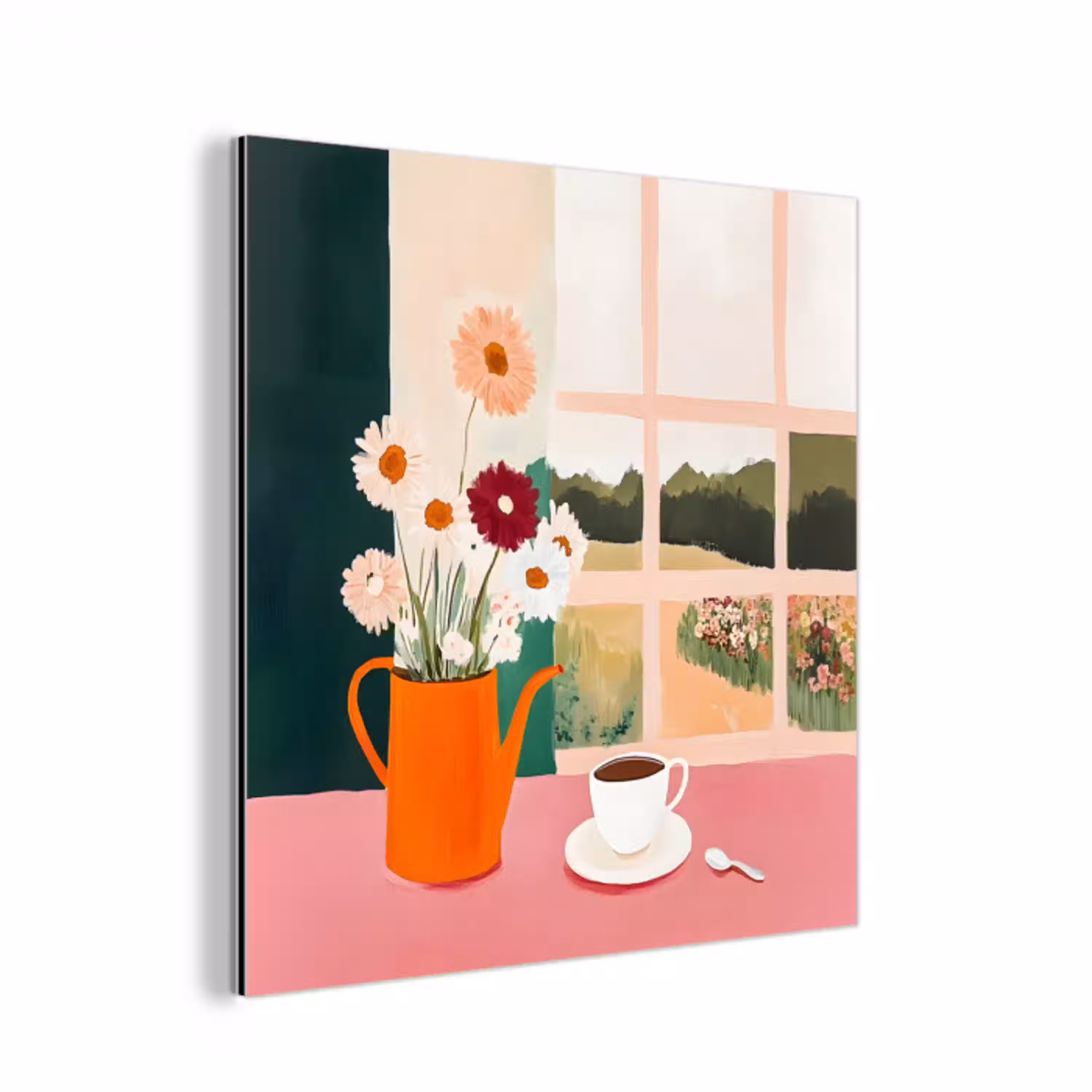 Bloemen - Koffie - Raam aluminium wit klein -3d