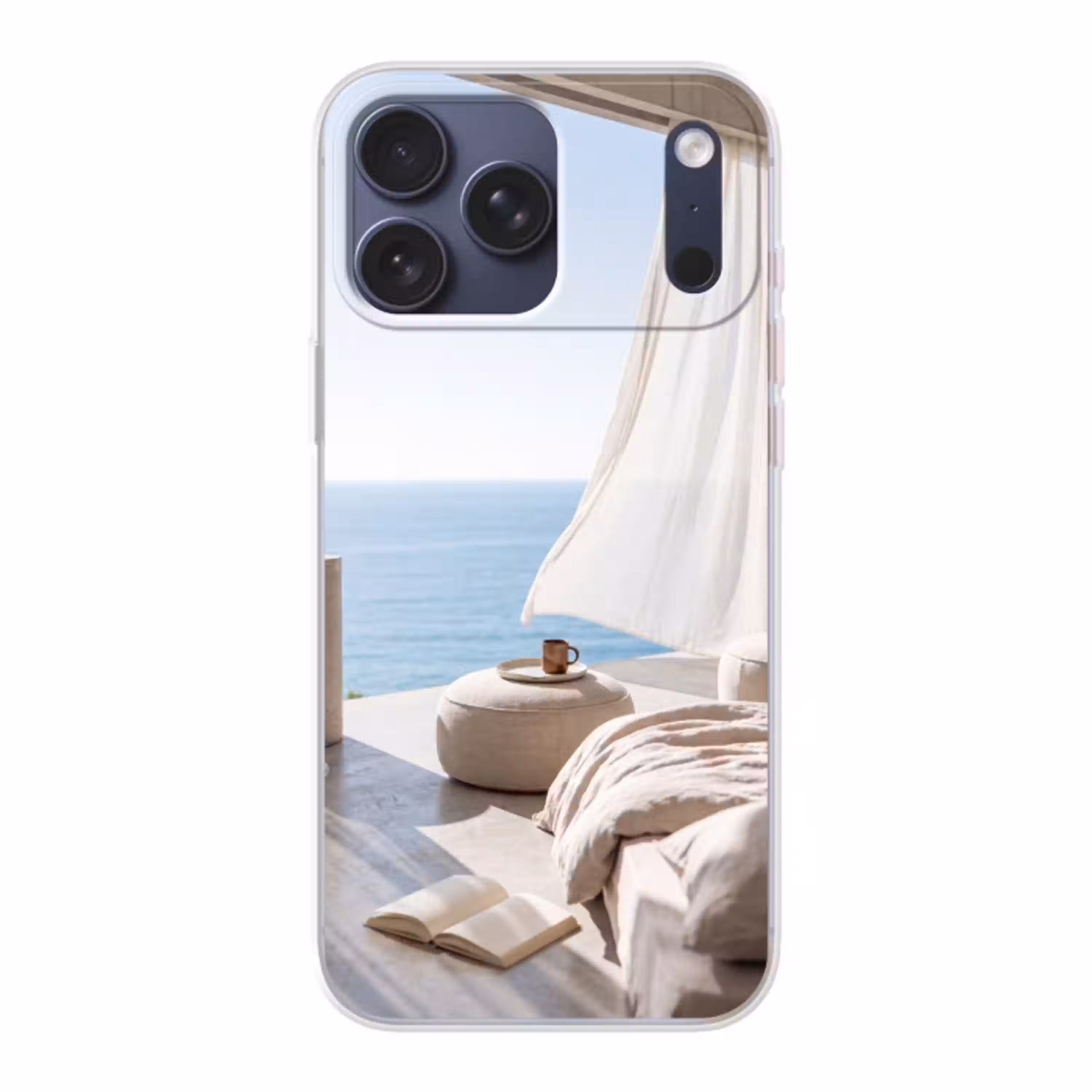 Interieur - Zeezicht - Modern - Rust - Beige Telefoonhoesje iPhone 17 Pro Max klein -3d