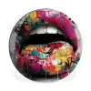 Lippen - Graffiti - Expressief Wandcirkel aluminium klein -3d