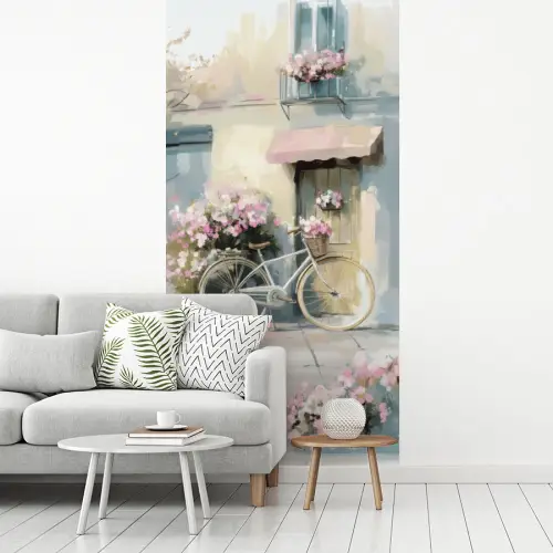 Fiets - Pastelkleuren - Bloemen fotobehang vinyl groot -woonkamer