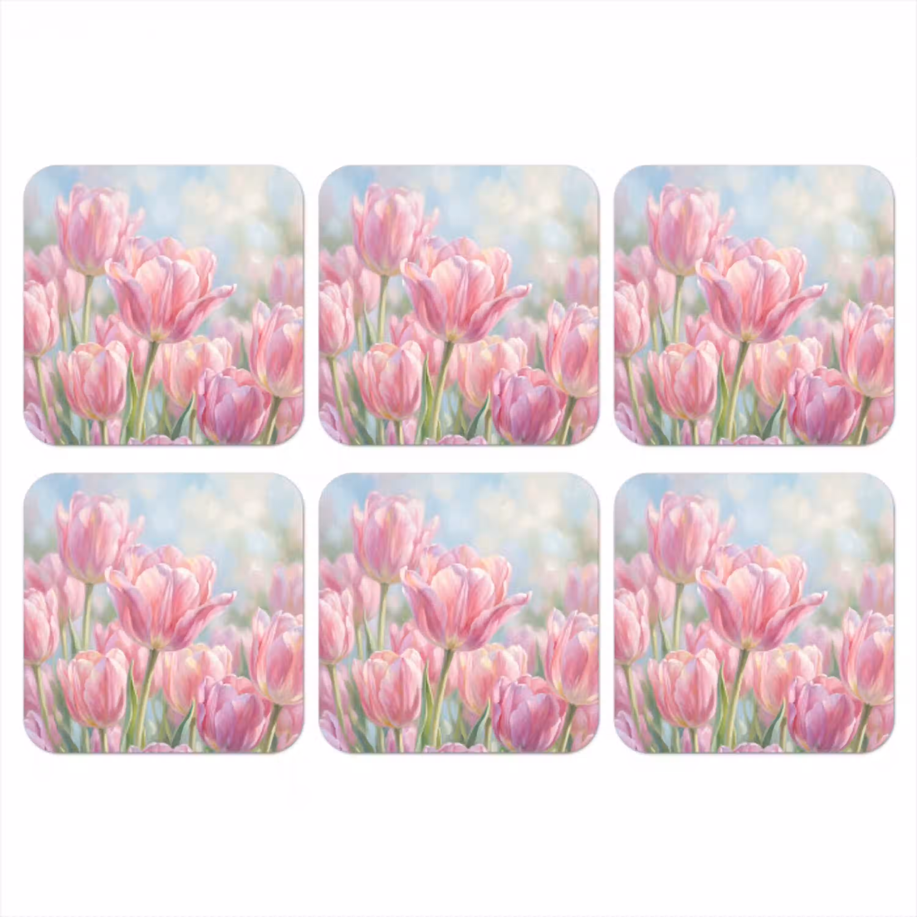 Tulpen - Veld - Lente - Roze onderzetter kurk middel -3d